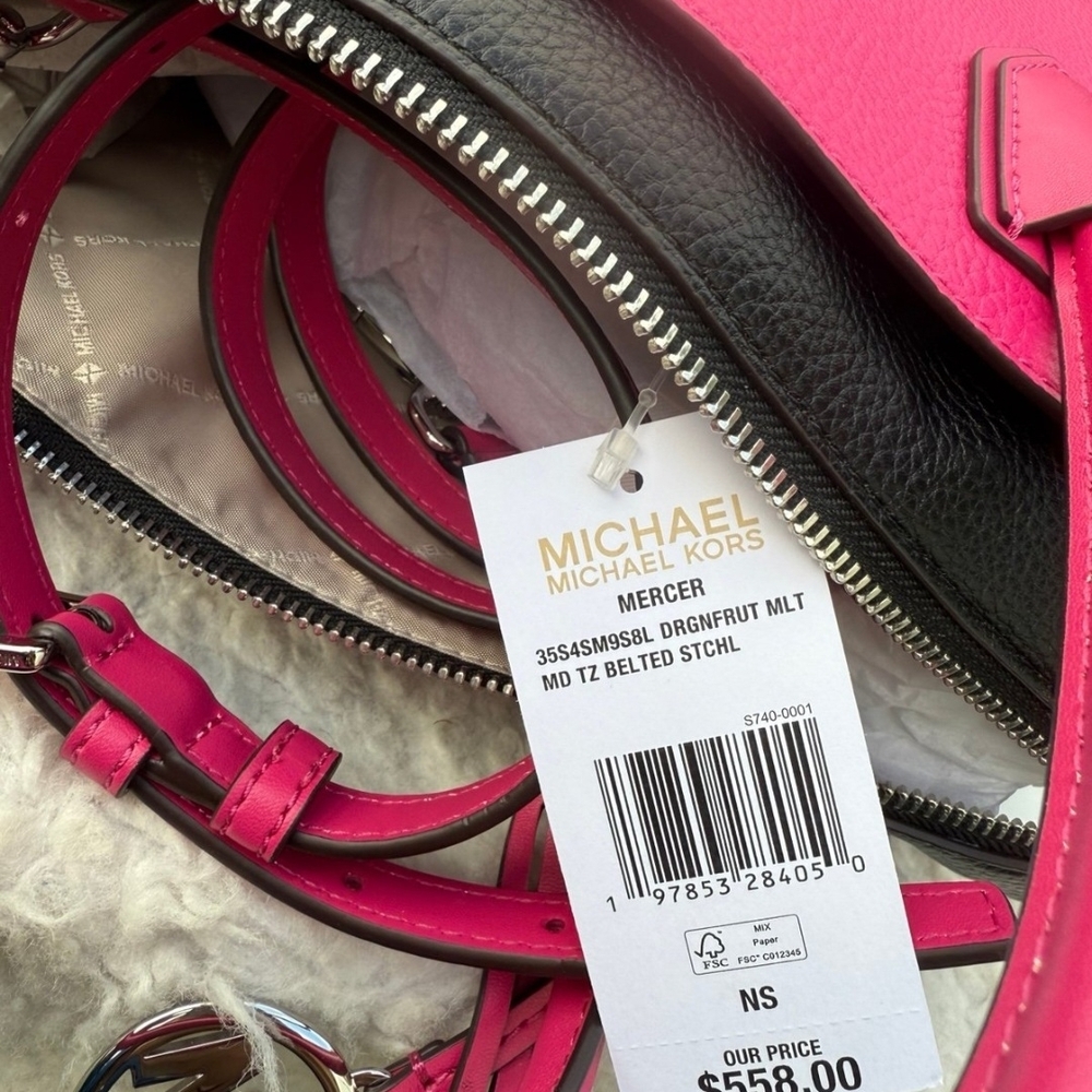 Michael Kors Mercer Medium Color-Block Belted Leather Satchel Large - Picture 10 of 12
